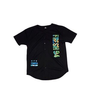 Fresh 94 Men's Baseball Jersey Black Button Front Graphic Shirt Size Small